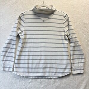 T by Talbots Top Women Sz Medium Silver Metallic Striped Turtleneck Long Sleeve